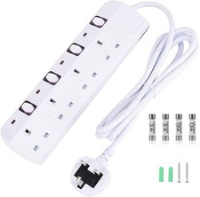 Image of TISDLIP Extension Lead 4 Way Switches Plug Extension with 1.8M/5.9FT Cable, Mul