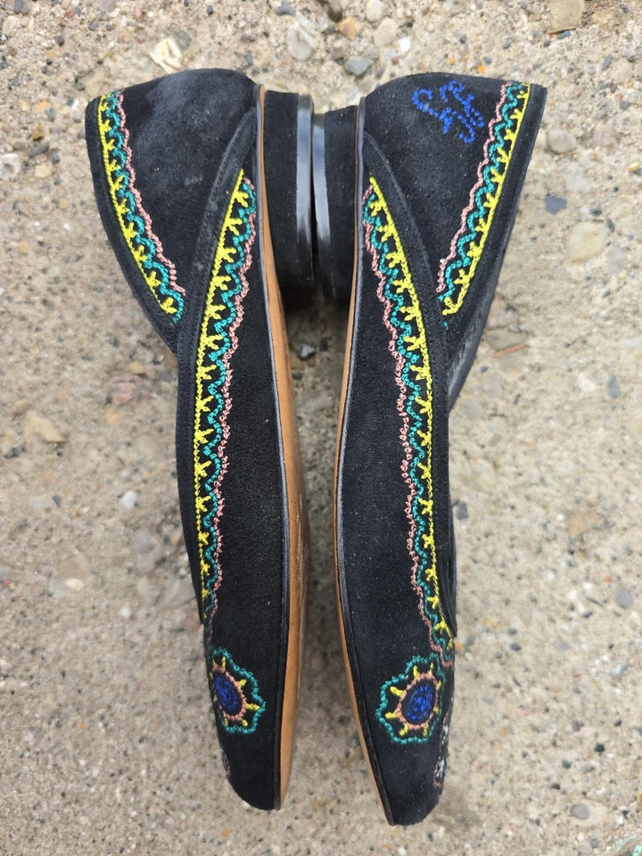 Zapatos planos de ballet Lulu Guinness para mujer de gamuza negros bordados talla 37, 37,5 *leer*  Foto 3 de 4