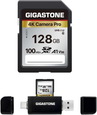 【5-Years Data Recovery】  128GB SD Card with USB Type C Card Reader, 4K Camera Pr