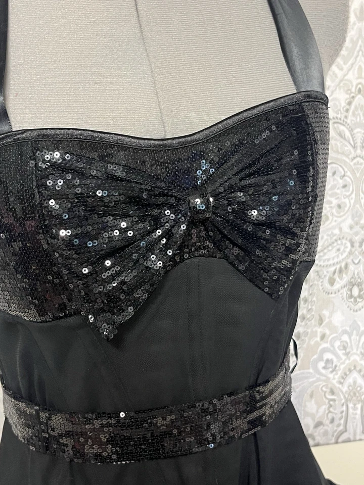 Adore Me Negro Lentejuelas Lazo Corsé Lencería Top Mujer Mediano Halter Foto 2 de 4