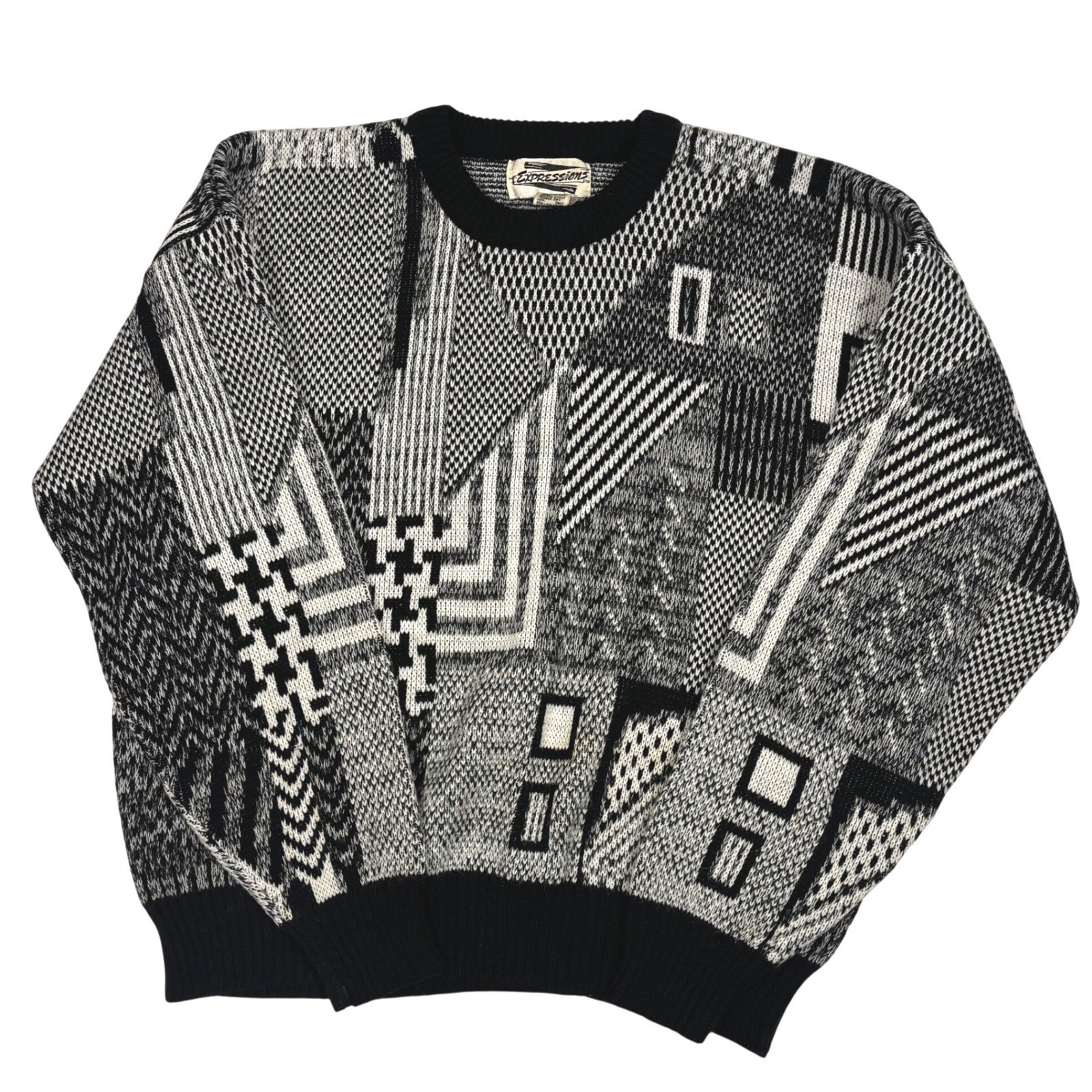 Expressions Geometric Patchwork Knit Sweater Mens… - image 1