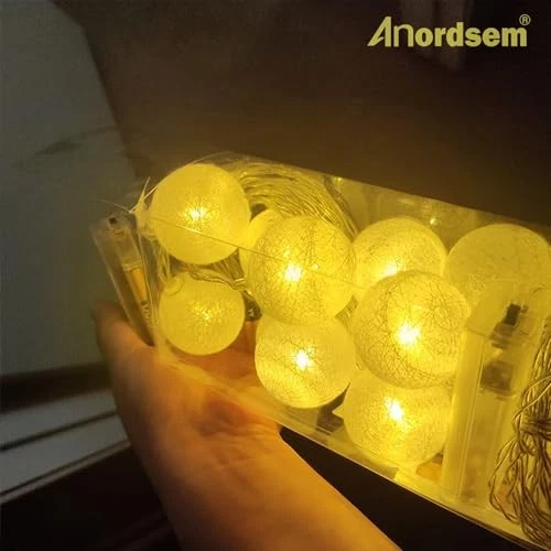  Cadena de luces de batería para interiores: paquete de 2 linternas LED de bola de algodón de 6,88 pies/10 -  Foto 3 de 4