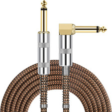 Guitar Cable, 1/4 Inch Cable 15 Ft, Straight to Right Angle 6.35Mm Plug Bass Key
