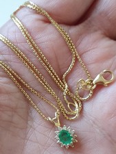Green Emerald & Diamond 9k Pendant 18k Gold Necklace 750 By VIERI Designer 375