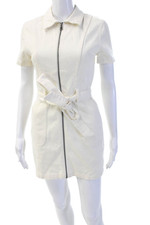 Alice + Olivia Womens Beige Shirt Dress Mini Collared Short Sleeve Tie Size S