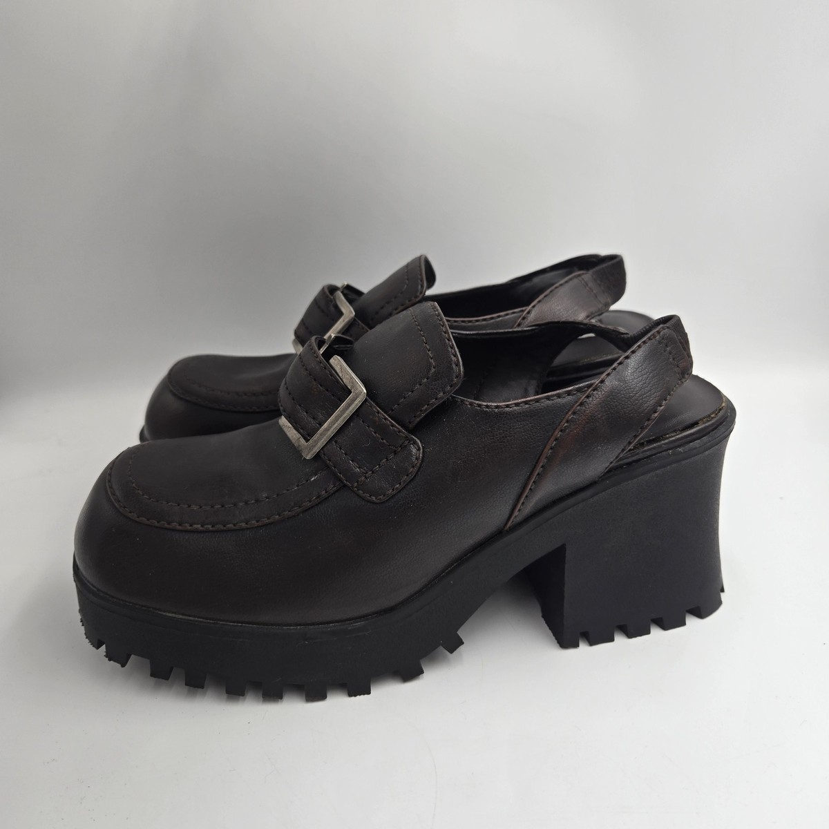 Vintage Lower East Side Slingback Loafer Platform Brown Grunge