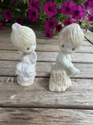 Vintage 1993 Precious Moments Salt Pepper Shakers Boy & Girl on Stump - No Box — photo 2