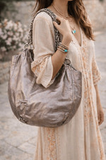 ELLIOTT LUCCA Metallic Leather Hobo Bag Bronze Slouchy Shoulder Bag Boho Y2K