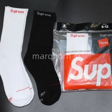 SUPREME/ HANES BLACK WHITE SOCKS/ TWO PAIRS IN PACKAGE / AUTHENTIC/ NEW BRAND