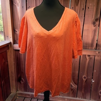 Time & Tru Women's 3X 22 Short Sleeve Coral Blouse Flutter Sleeves V-neck...