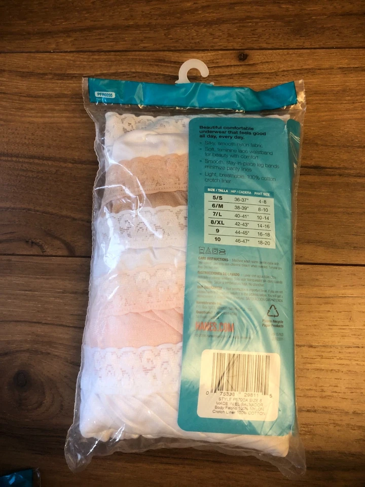 2006 Hanes Womens Nylon Briefs Lace Waist Band Multicolor 5 Pack Sz 8 New - Image 2 of 2
