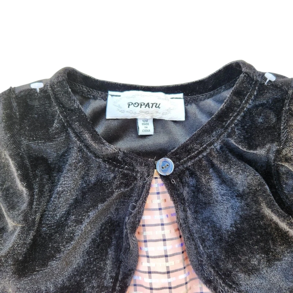 Vestido Popatu Bebé Niña Rosa/Negro Algodón Cuadros con Chaqueta Bolero Niños Talla 12M Foto 2 de 4