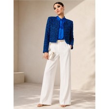 Alice  Olivia Kidman Blue Tweed Fringe Cropped Jacket Small S