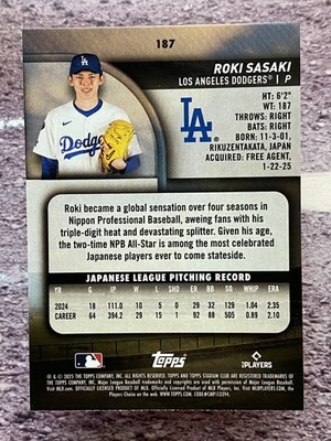 Roki Sasaki 2025 Topps Stadium Club Pink Foil #187 Los Angeles