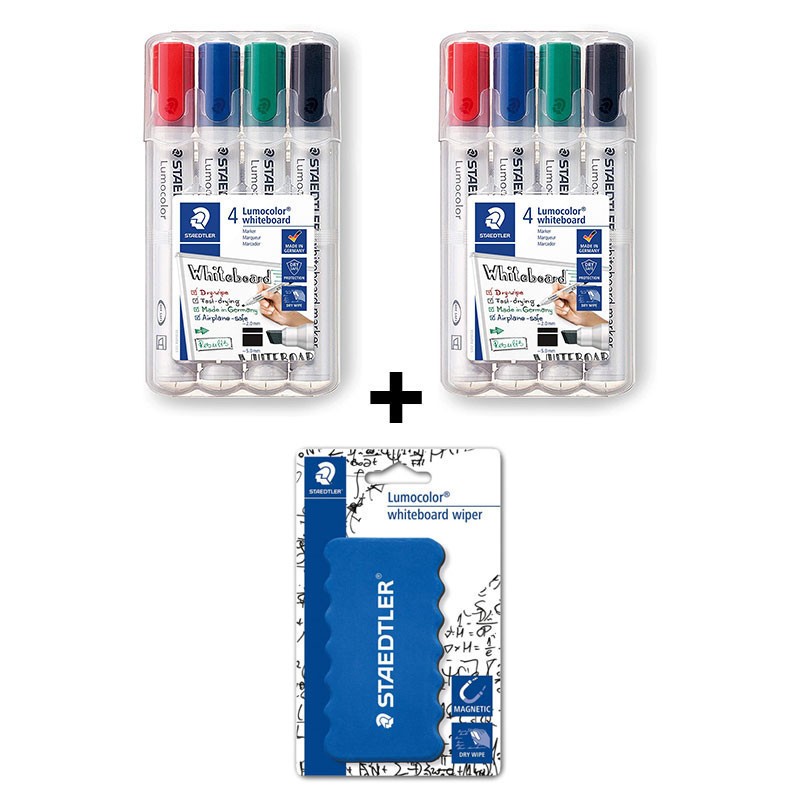 Marqueurs Lumocolor pour tableau blanc, lot de 2 étuis avec brosse pour réunions et cours
