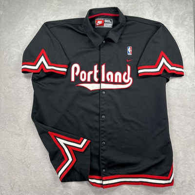 #ad Nike Portland Trail Blazers NBA Mens 3XL Black Shooting Shirt Snap Front Vintage $69.99