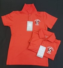 2P LOT RED PIQUE POLO UNISEX UNIFORM SHIRT GRACE CHRISTIAN ACADEMY YOUTH MEDIUM