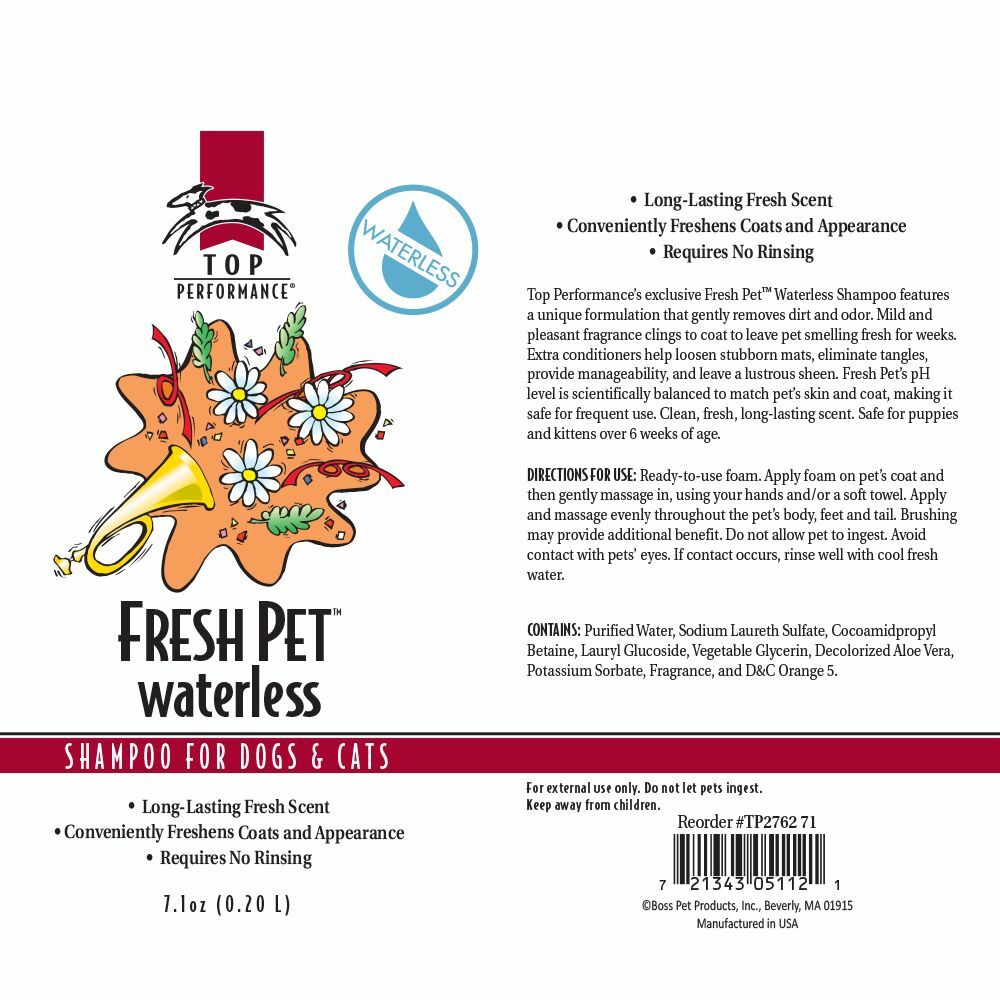 TOP PERFORMANCE FRESH PET WATERLESS SHAMPOO*USA MADE FOAM Pro Dog Cat Grooming