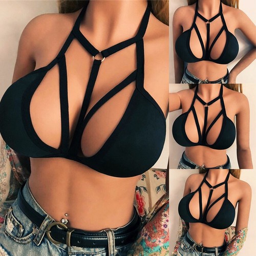 Modisches schwarzes Bralet Crop Top mit sexy Aushöhlungsdetails für Damen - Picture 2 of 33