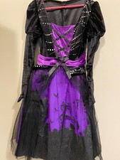 Girls Halloween witch dress costume S 4T 5T 6T hat and magic wand purple black