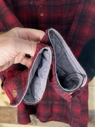Vintage Woolrich USA Red Black Elbow Patch Wool Flannel Plaid Shirt Men’s Large - Picture 4 of 13