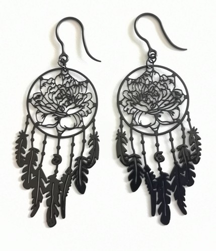 Pendientes punk gótico florales negros ganchos de plástico hipoalergénicos para mujer - Imagen 3 de 8