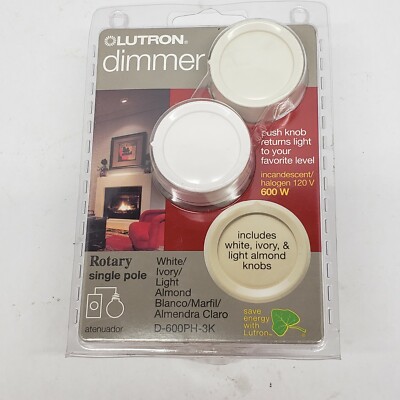 Lutron Rotary Dimmer White Ivory Almond Single Pole D-600PH-3K 600 Watt