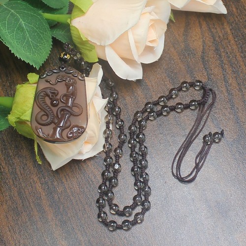Collana Zodiaco Cinese Ghiaccio Naturale Ossidiana Amuleto Animali Ciondolo Catena Perline - Foto 32 di 32