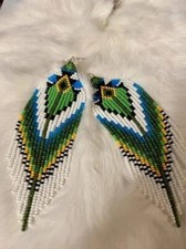 Tribal Earrings Native Large Boho American Seed Beads Handmade Earring