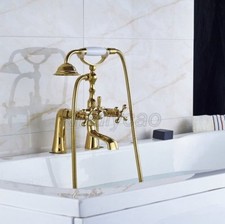 Luxury Gold Brass Clawfoot Bath Tub Mixer Tap Faucet Handheld Shower Ktf079