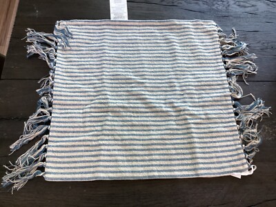 NWT Pottery Barn Buron Tassel Pillow Cover  By Villa 20  blue striped neutral