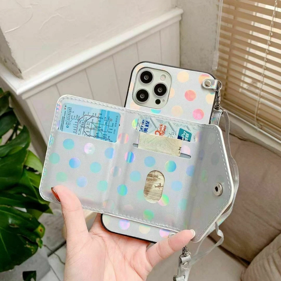 For iPhone 13 Pro Max 12 11 XR XS 7 8+ Handbag Wallet Case Crossbody Strap Cover - Image 2 of 4