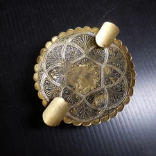 Golden Copper Brass Yellow Black Metal Ashtray Vintage Art Deco Table N7665