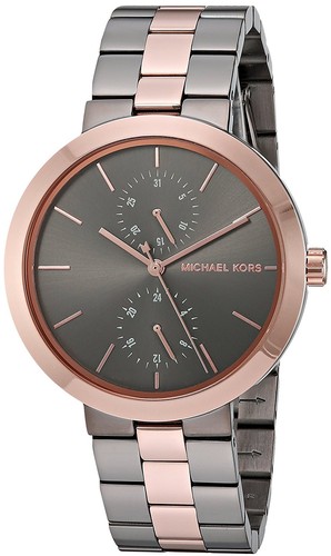 michael kors gunmetal and rose gold watch
