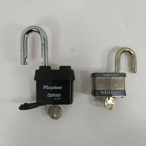 Master ProSeries 6127 & Master Commercial No 5 Padlocks w/Keys Heavy Duty Lot/2 - Picture 2 of 8