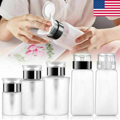 Push Down Empty Pump Dispenser For Nail Polish Remover Alcohol Clear Bottle  US