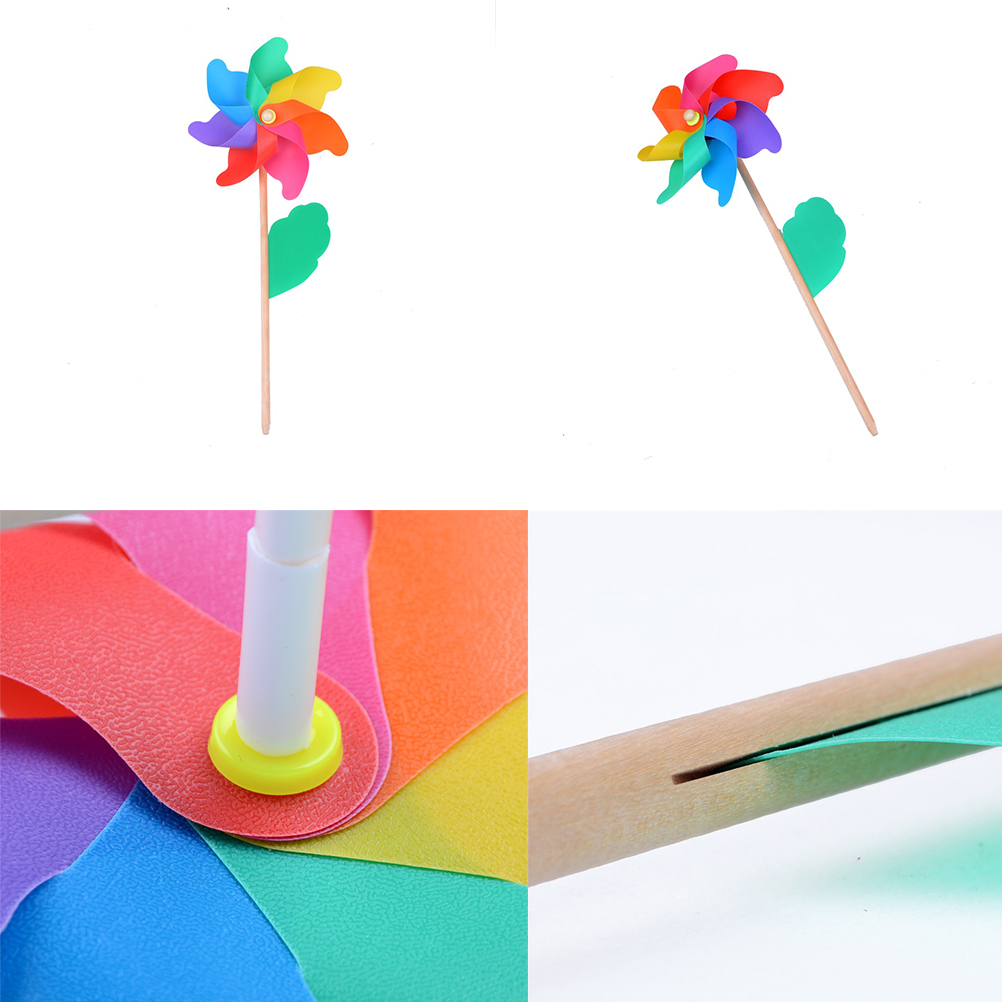 Baby Classic Toy Colorful Rainbow Flower Wooden Creative Windmill Toy
