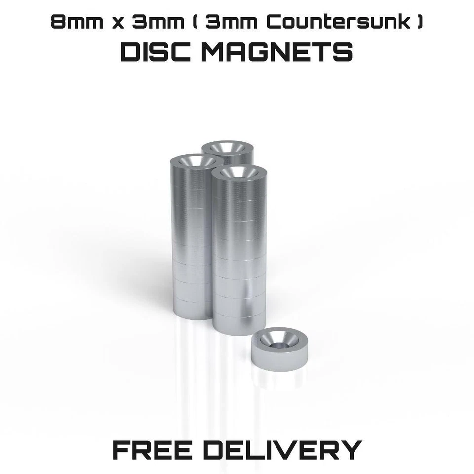 ONLINE MAGNETS 8mm x 3mm With a 3mm Countersunk Hole Neodymium Ring Magnets Strong Screw Disc