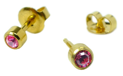 STUDEX Erstohrstecker Rund Pink Ø 4mm Edelstahl Vergoldet 100% Steril 