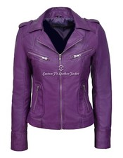 Purple Ladies Biker Style Slim Fit Soft Lambskin 100% REAL Leather Jacket 9823