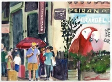 Tourists Original Watercolor SandraWatercolors™ California  – Urban Street Scene