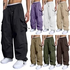 Men Workwear Casual Parachute Elastic Waist Jogging Pants Solid Color Sweatpant*