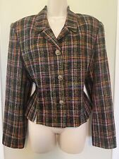 Doncaster Silks 100 Silk Plaid Blazer Black Brights Metallic Gold Festive Sz 12