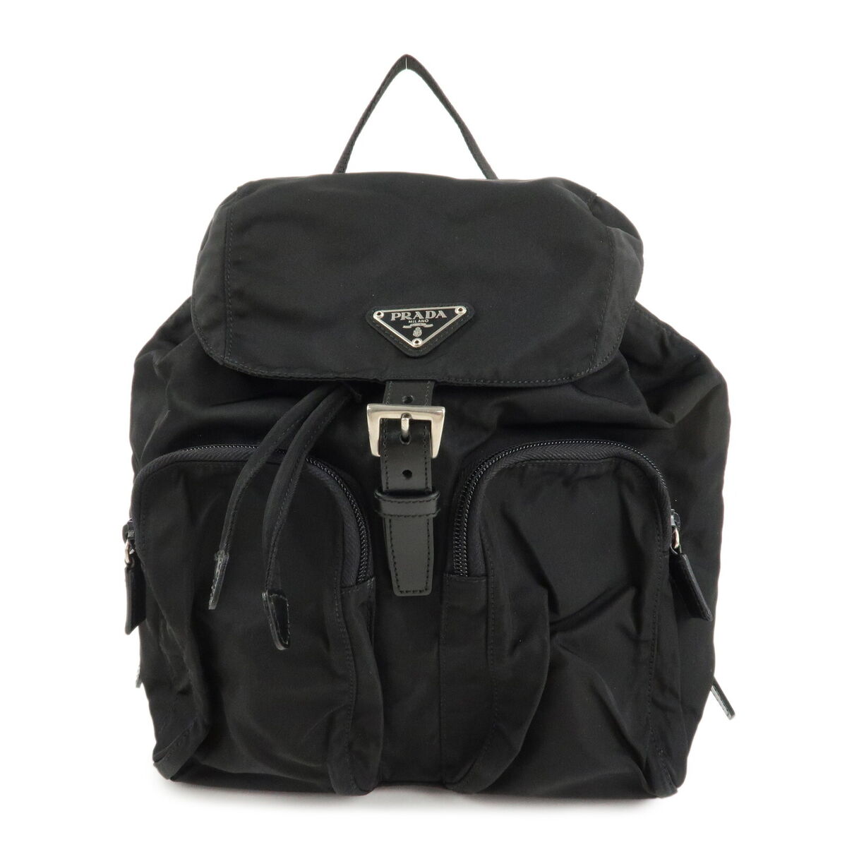 Authentic PRADA Triangle Logo Nylon Leather Back Pack Black Authentic PRADA Triangle Logo Nylon Leather Back Pack Black