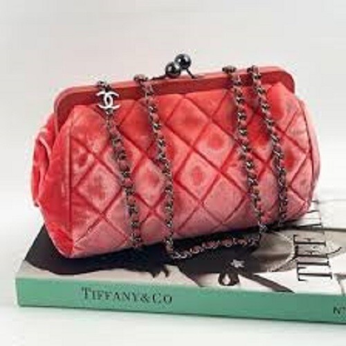 AUTHENTIC CHANEL Pink Velvet Kisslock Crossbody Bag | eBay