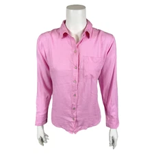Candace Cameron Bure Petite Linen Blend Button-Front Shirt Camellia Pink PL Size