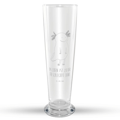 Weizenglas Axolotl Glücklich - Geschenk Lurch Weizenbier Glas Motivation