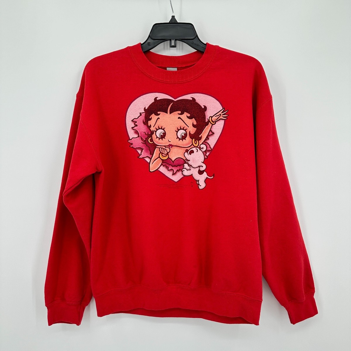 Gildan Sweatshirt Womens Medium Red Betty Boop Cartoon Graphic Print Fleece