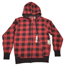 Modern Culture Jacket Mens Large Buffalo Plaid Fleece Full Zip Hooded NEW