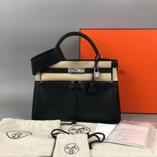 Rare Hermes Kelly Lakis Pocket 32 Black Shw Swift Leather Shoulder Bag Handbag